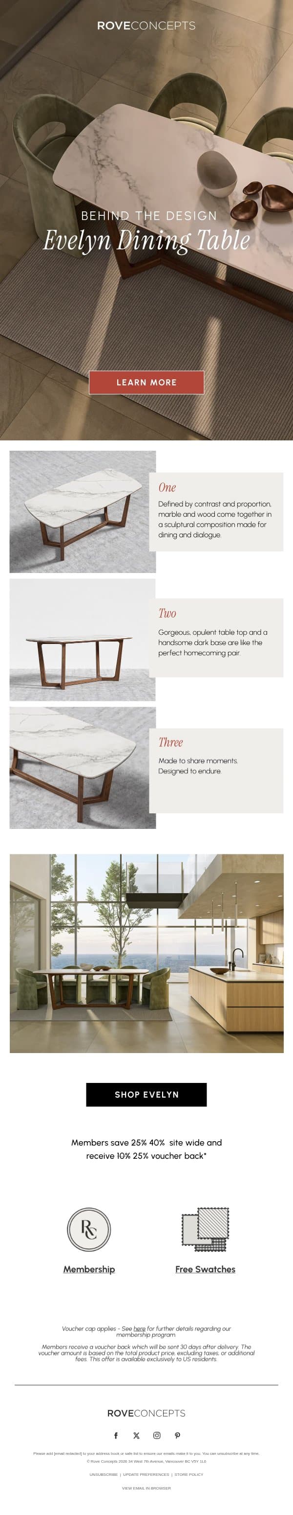 Behind the design: Evelyn Dining Table email from Rove Concepts screenshot