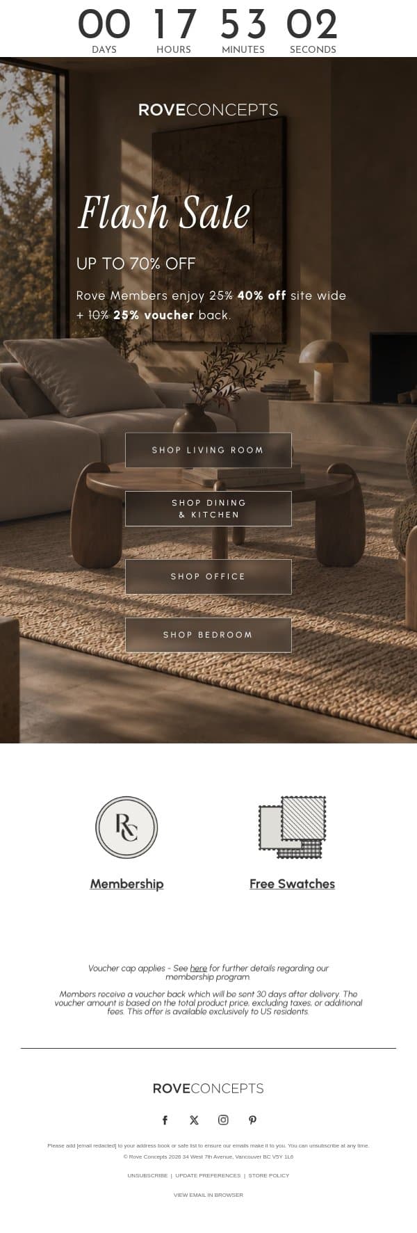 The rooms where hosting happens email from Rove Concepts screenshot