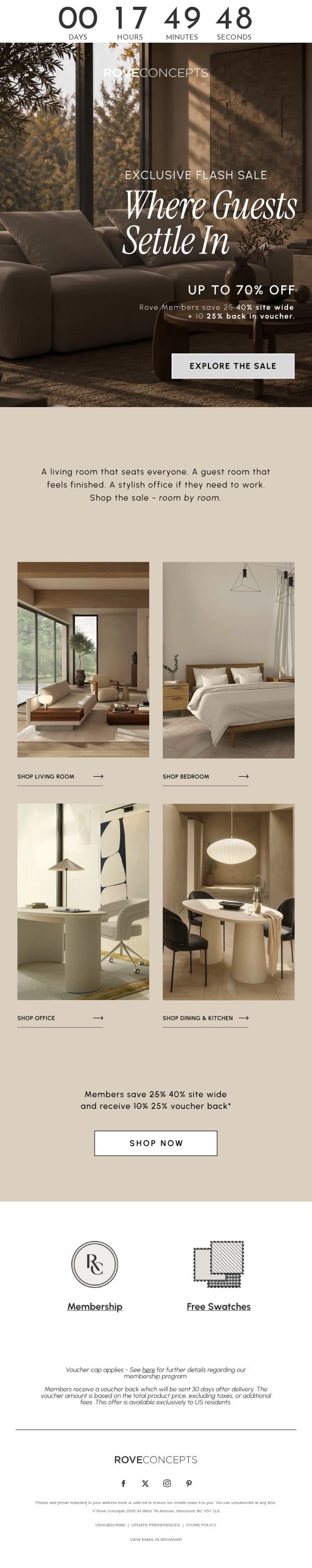 Where guests settle in email from Rove Concepts screenshot
