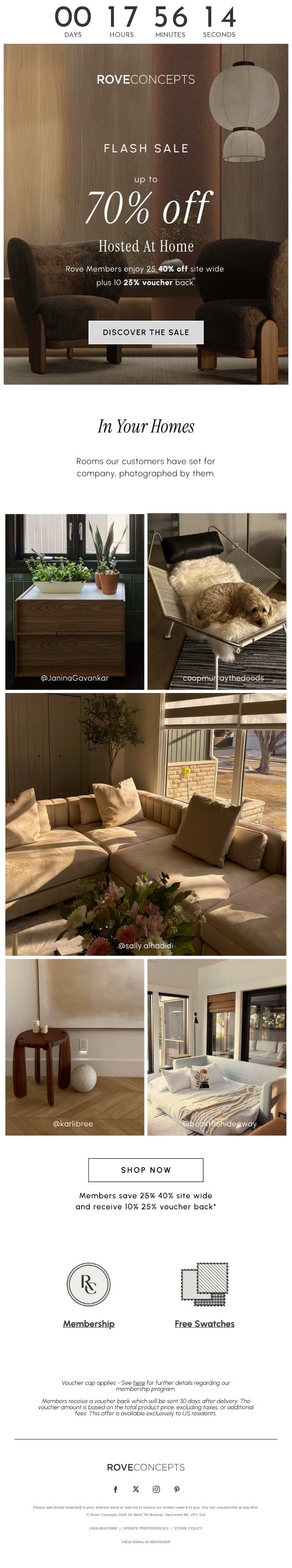 Hosted in real homes email from Rove Concepts screenshot