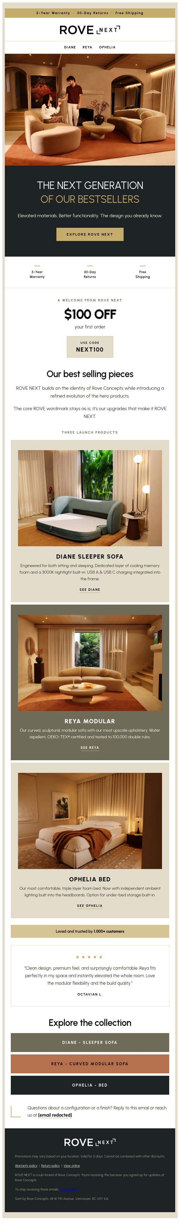 You know Rove Concepts. Introducing Rove Next. email from Rove Concepts screenshot