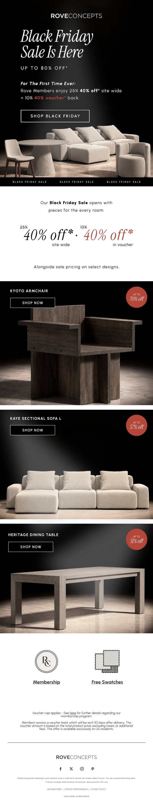 The Black Friday Sale begins today email from Rove Concepts screenshot