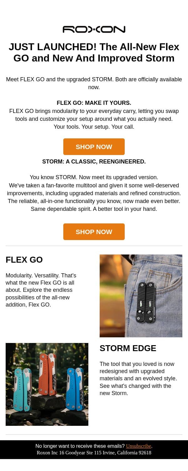 JUST DROPPED: FLEX GO + STORM Are Here! email from ROXON screenshot