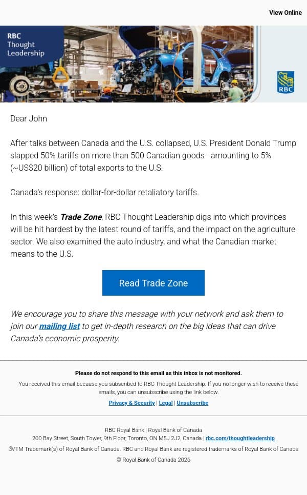 Where the new U.S. tariffs cut the deepest email from Royal Bank of Canada screenshot