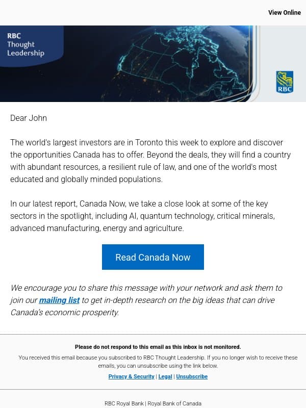 Canada Now: A nation in the spotlight email from Royal Bank of Canada