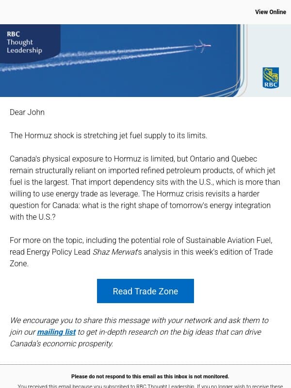 Trade Zone: Why jet fuel security is up in the air email from Royal Bank of Canada