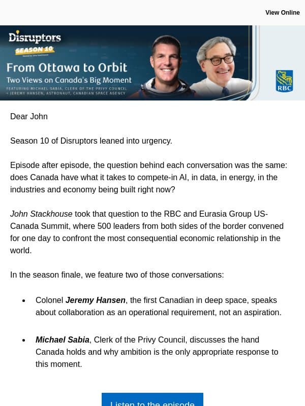 From Ottawa to Orbit: Two Views on Canada's Big Moment email from Royal Bank of Canada