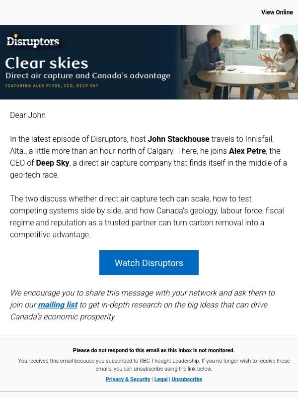 Clear skies: Direct air capture and Canada's advantage email from Royal Bank of Canada