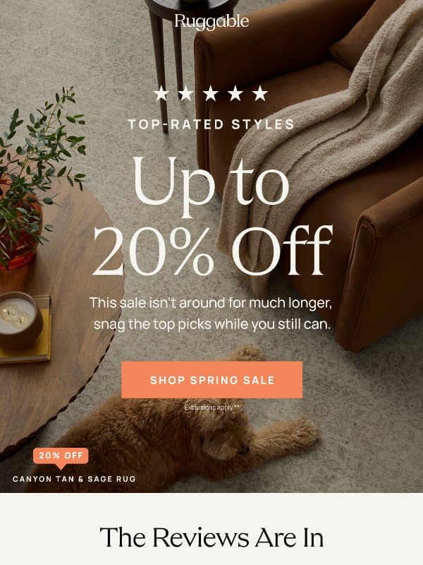 Top-rated styles, up to 20% off email from Ruggable