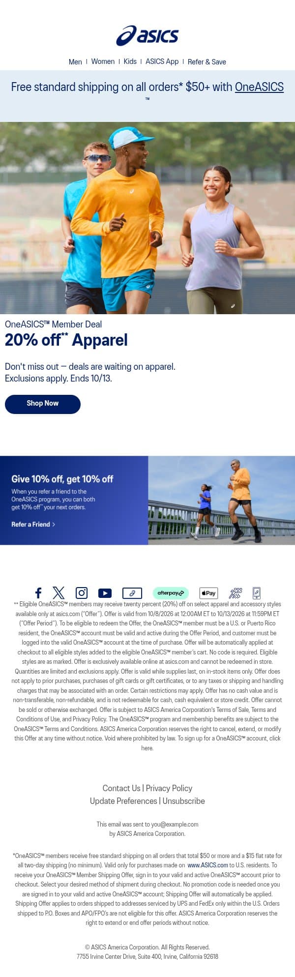 Last Chance: Take 20% Off Apparel email from Runkeeper screenshot