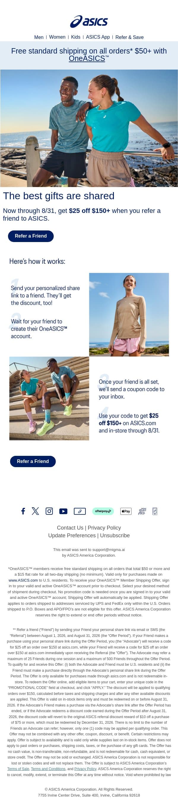 Get $25 off $150+ when you refer a friend email from Runkeeper screenshot