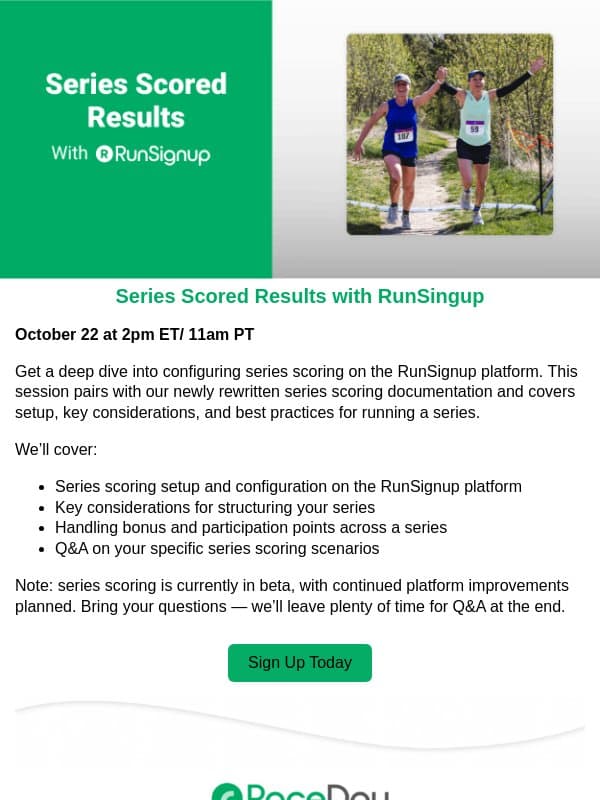 Series Scored Results with RunSignup Webinar Tomorrow! email from RunSignup