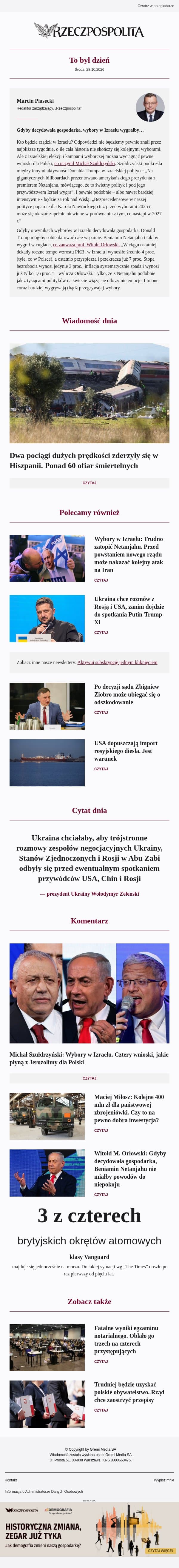 Gdyby decydowała gospodarka, wybory w Izraelu wygrałby… email from Rzeczpospolita screenshot