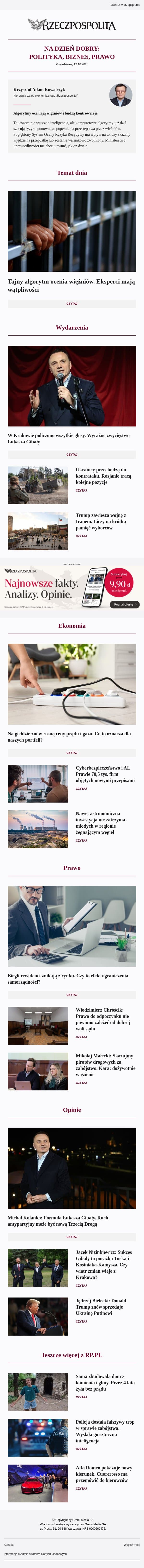 Algorytmy oceniają więźniów i budzą kontrowersje email from Rzeczpospolita screenshot