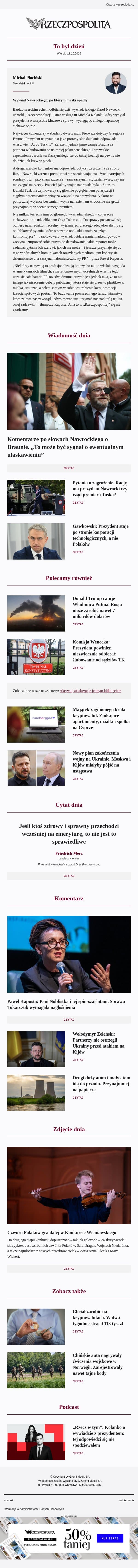Wywiad Nawrockiego, po którym maski opadły email from Rzeczpospolita screenshot