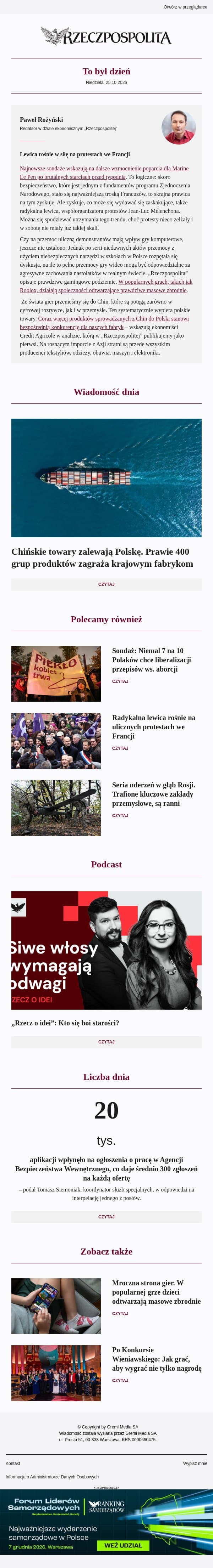 Lewica rośnie w siłę na protestach we Francji email from Rzeczpospolita screenshot