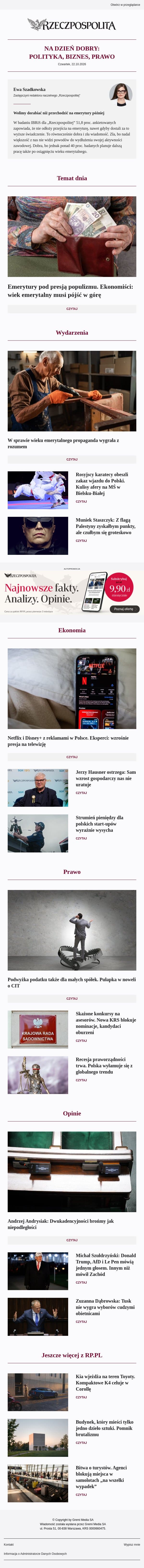 Wolimy dorabiać niż przechodzić na emerytury później email from Rzeczpospolita screenshot