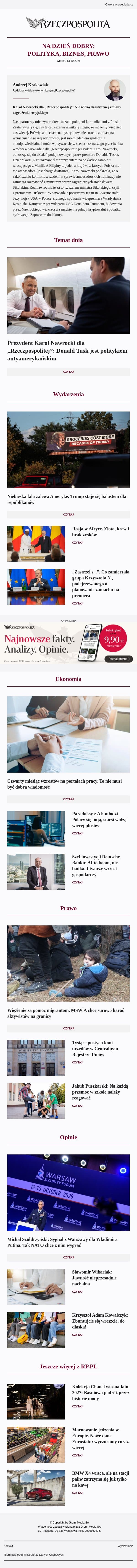 Karol Nawrocki dla „Rzeczpospolitej”: Nie widzę drastycznej zmiany zagrożenia rosyjskiego email from Rzeczpospolita screenshot