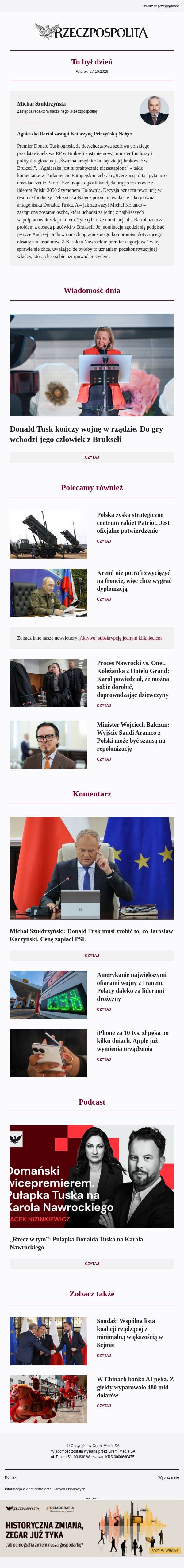 Agnieszka Bartol zastąpi Katarzynę Pełczyńską-Nałęcz email from Rzeczpospolita screenshot