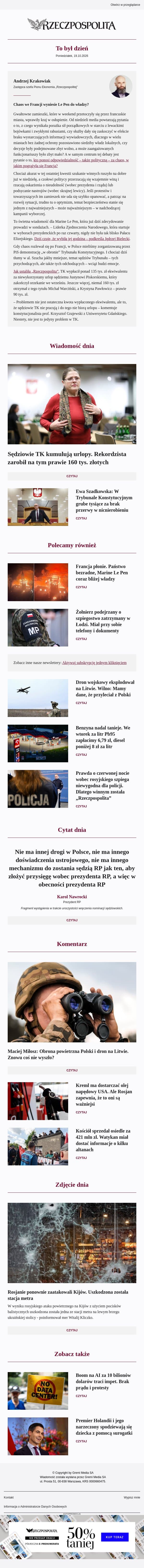 Chaos we Francji wyniesie Le Pen do władzy? email from Rzeczpospolita screenshot