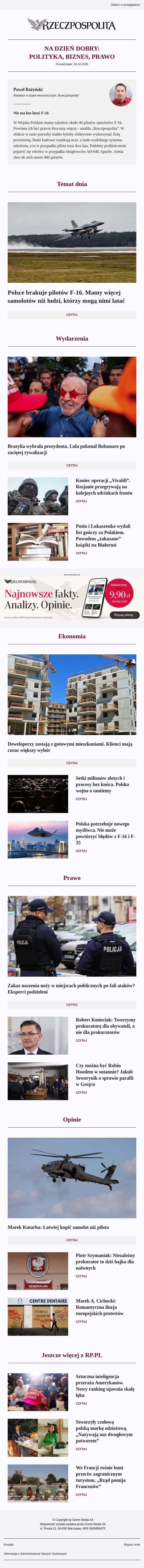 Polsce brakuje pilotów F-16. Mamy więcej samolotów niż ludzi, którzy mogą nimi latać email from Rzeczpospolita screenshot