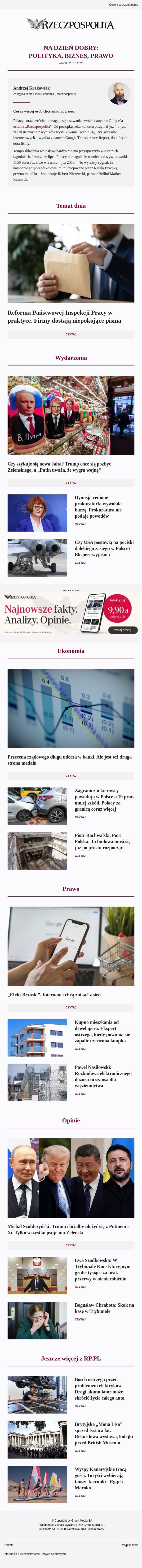 Coraz więcej osób chce zniknąć z sieci email from Rzeczpospolita screenshot