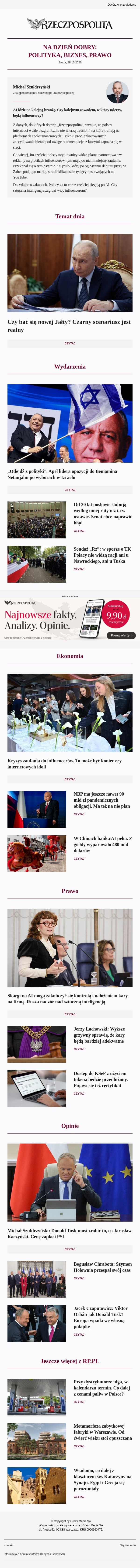 AI idzie po kolejną branżę. Czy kolejnym zawodem, w który uderzy, będą influencerzy? email from Rzeczpospolita screenshot