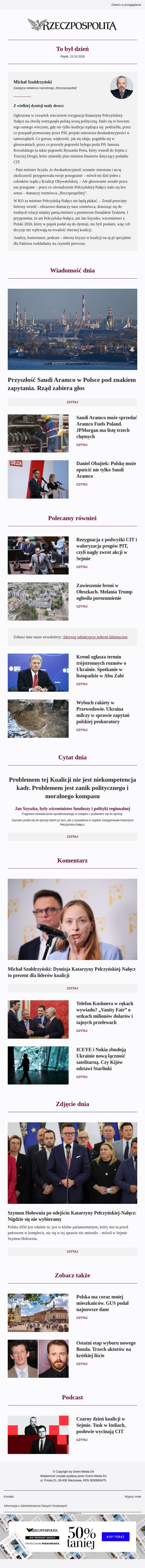 Z wielkiej dymisji mały deszcz email from Rzeczpospolita screenshot