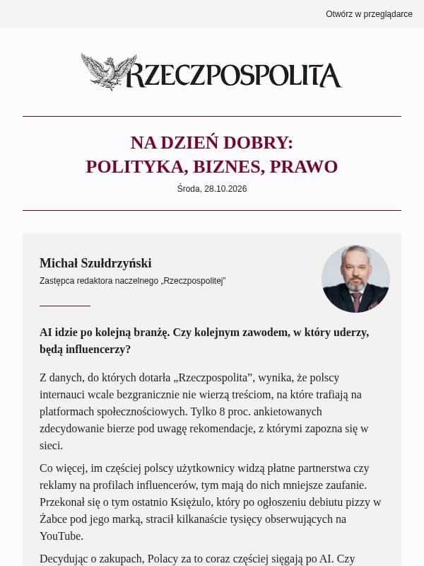 AI idzie po kolejną branżę. Czy kolejnym zawodem, w który uderzy, będą influencerzy? email from Rzeczpospolita