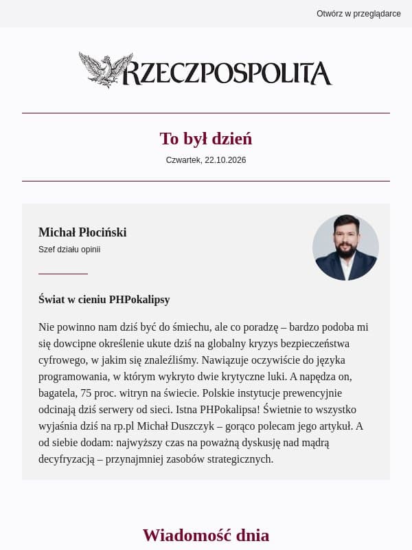 Świat w cieniu PHPokalipsy email from Rzeczpospolita