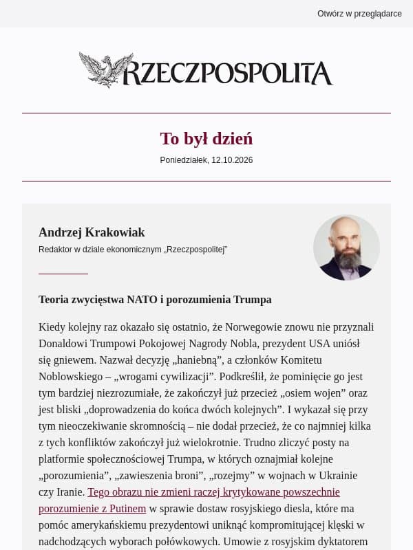 Teoria zwycięstwa NATO i porozumienia Trumpa email from Rzeczpospolita