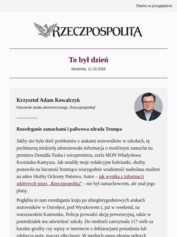 Rozedrganie zamachami i paliwowa zdrada Trumpa email from Rzeczpospolita