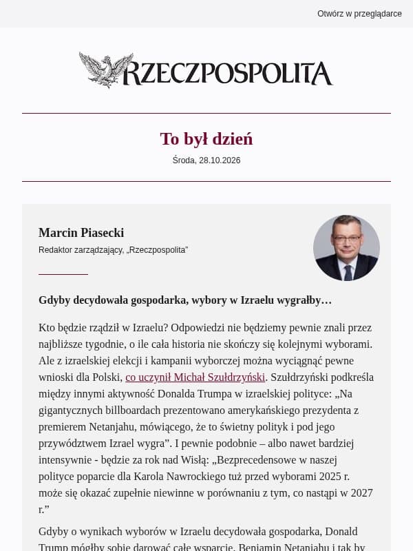 Gdyby decydowała gospodarka, wybory w Izraelu wygrałby… email from Rzeczpospolita