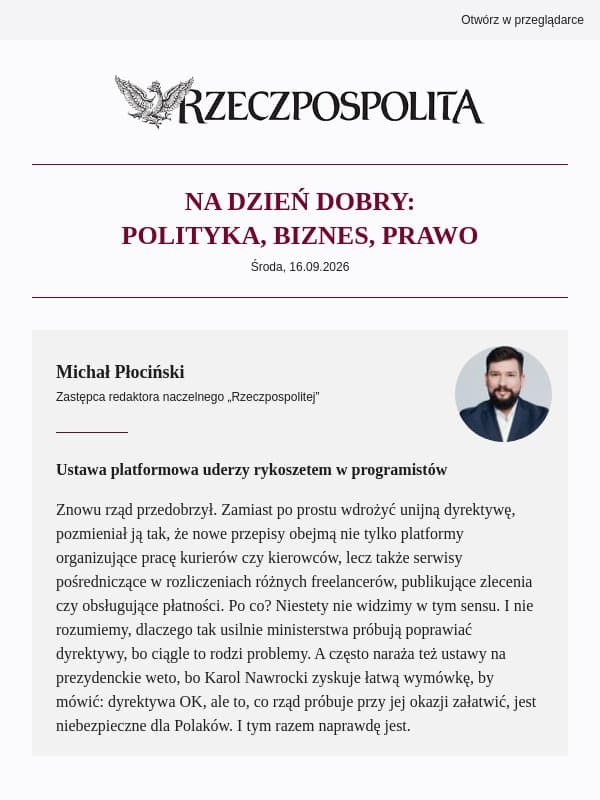 Ustawa platformowa uderzy rykoszetem w programistów email from Rzeczpospolita