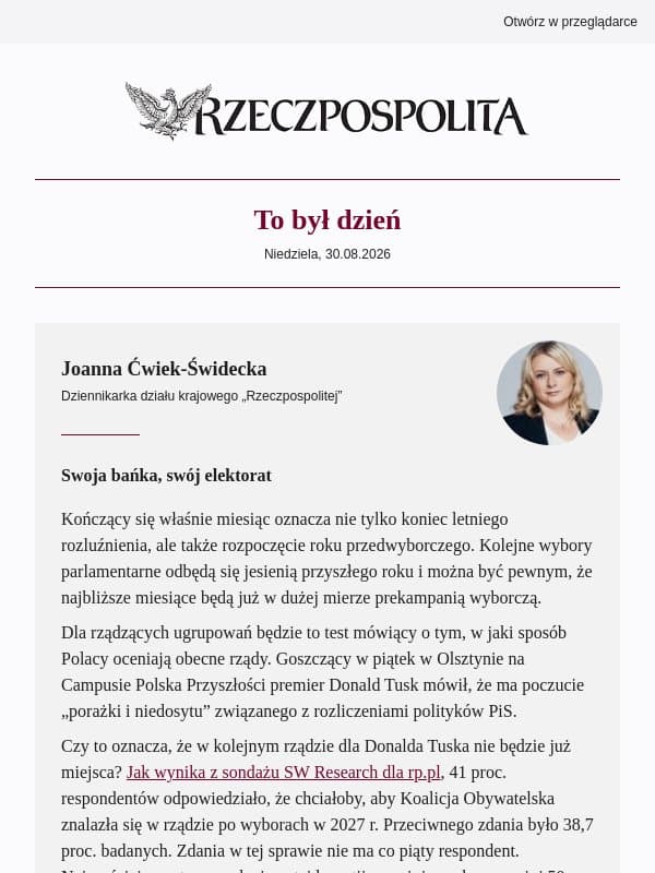 Sondaż: Czy Polacy chcą KO w rządzie po wyborach? email from Rzeczpospolita