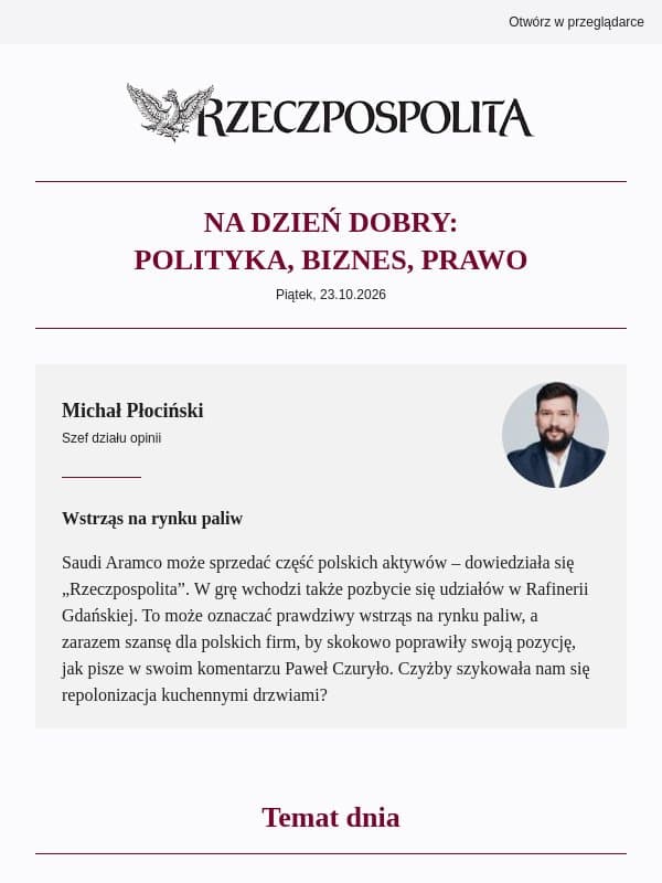Saudi Aramco rozważa sprzedaż polskich spółek. Znamy możliwe scenariusze email from Rzeczpospolita