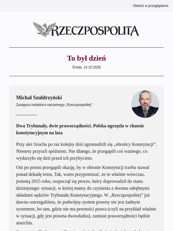 Dwa Trybunały, dwie praworządności. Polska ugrzęzła w chaosie konstytucyjnym na lata email from Rzeczpospolita