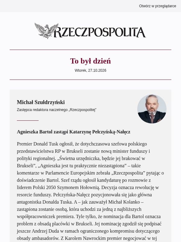 Agnieszka Bartol zastąpi Katarzynę Pełczyńską-Nałęcz email from Rzeczpospolita