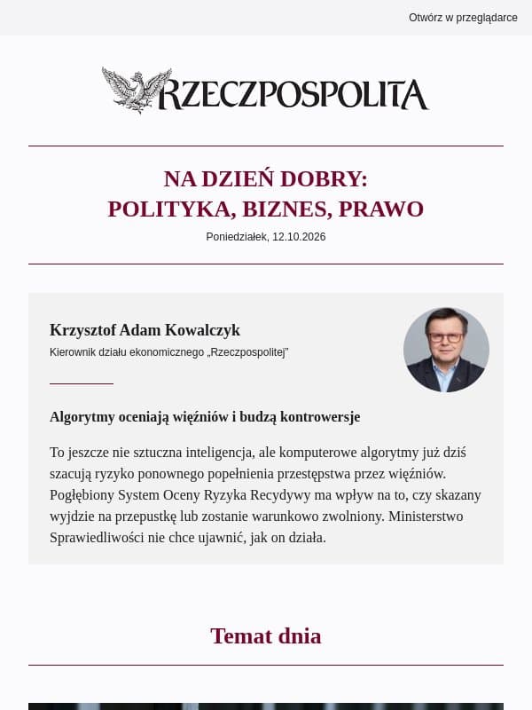 Algorytmy oceniają więźniów i budzą kontrowersje email from Rzeczpospolita