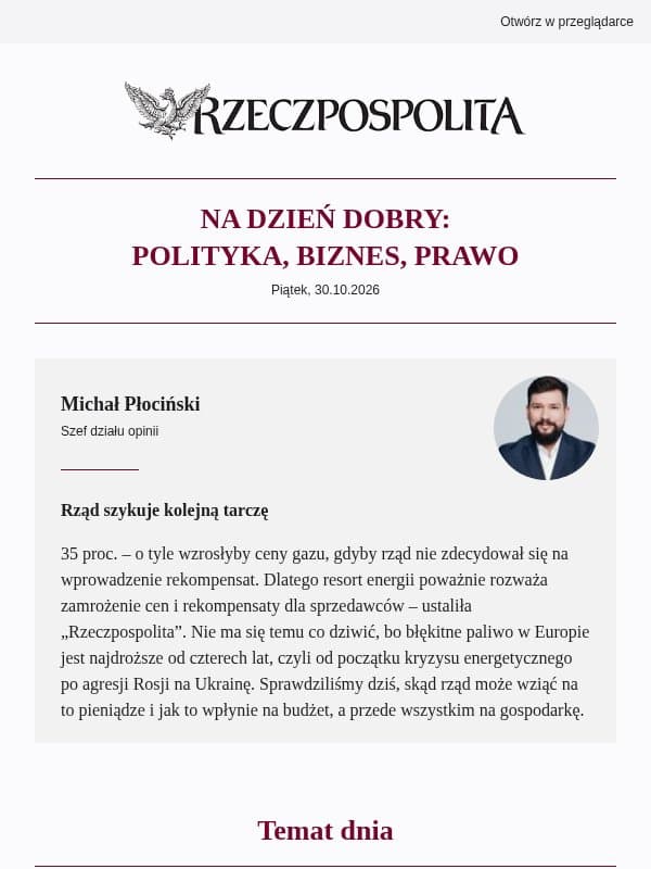 Rząd szykuje kolejną tarczę email from Rzeczpospolita