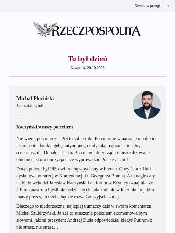 Kaczyński straszy polexitem email from Rzeczpospolita