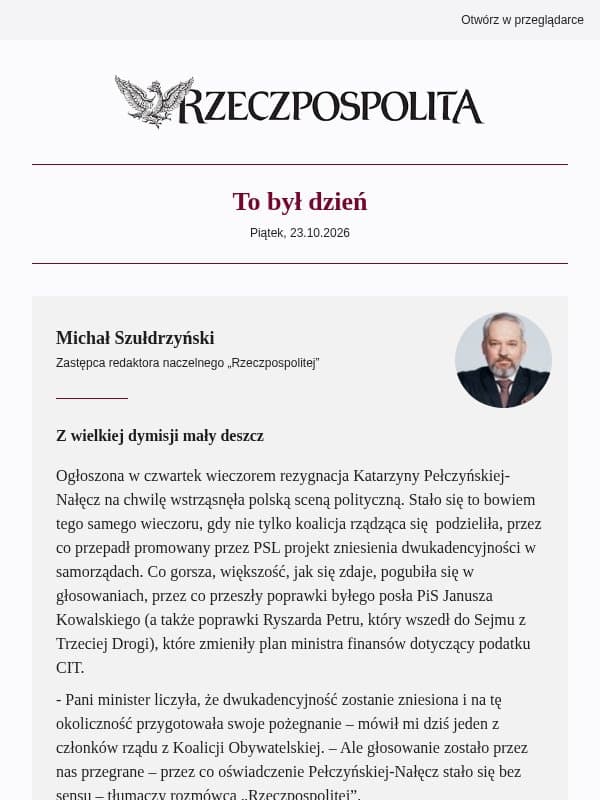 Z wielkiej dymisji mały deszcz email from Rzeczpospolita