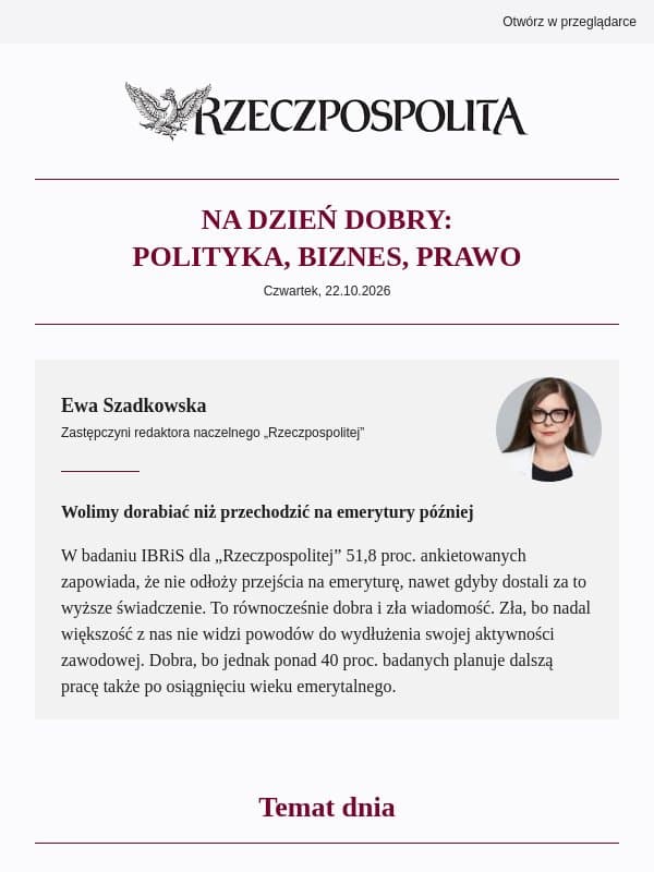 Wolimy dorabiać niż przechodzić na emerytury później email from Rzeczpospolita