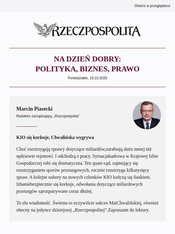 KIO się korkuje, Chwalińska wygrywa email from Rzeczpospolita