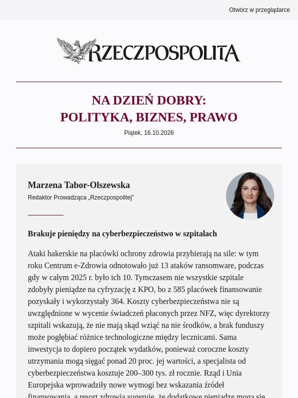 Szpitali nie stać na cyberbezpieczeństwo. A ataków hakerskich przybywa email from Rzeczpospolita
