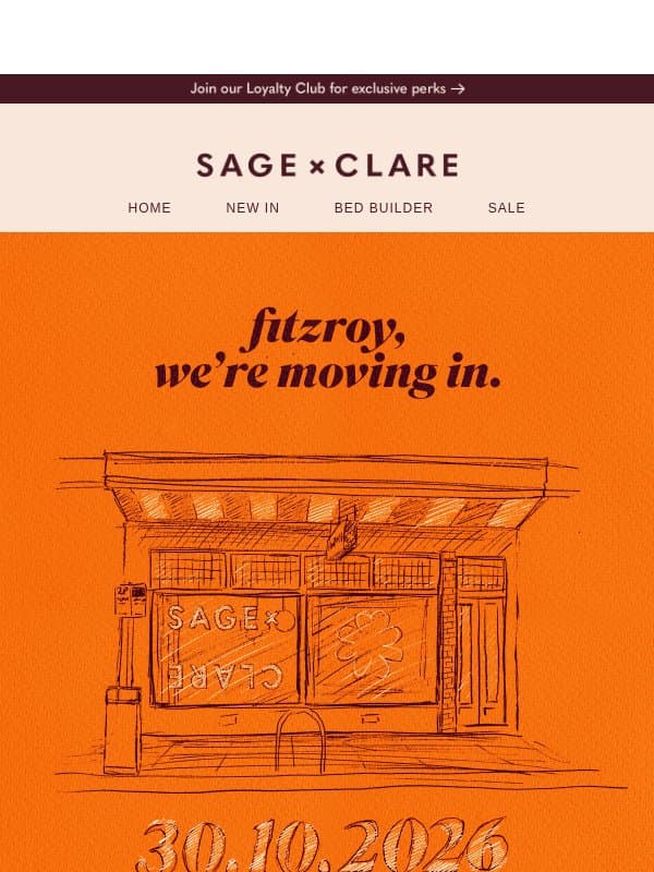 A new Sage x Clare store? Well this is exciting 🧡 email from Sage and Clare