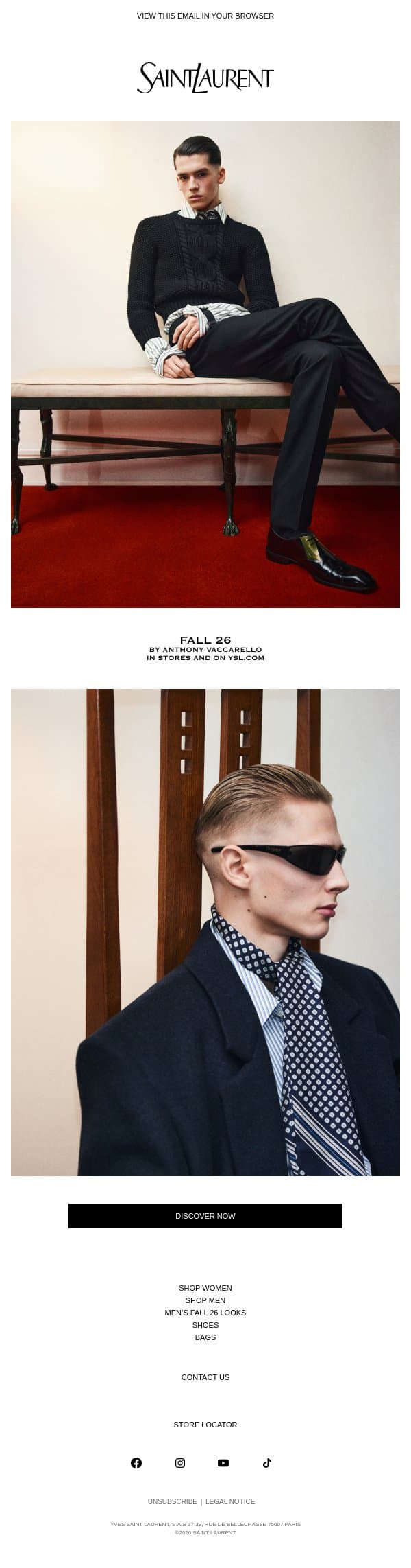 Fall Layering email from Saint Laurent screenshot