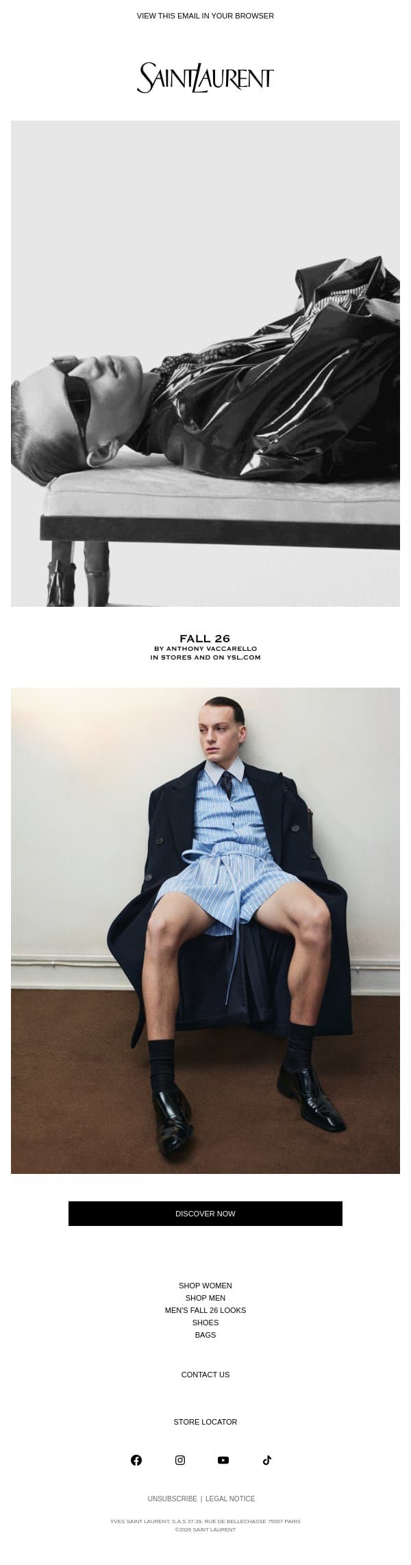 Men’s Fall 26 email from Saint Laurent screenshot