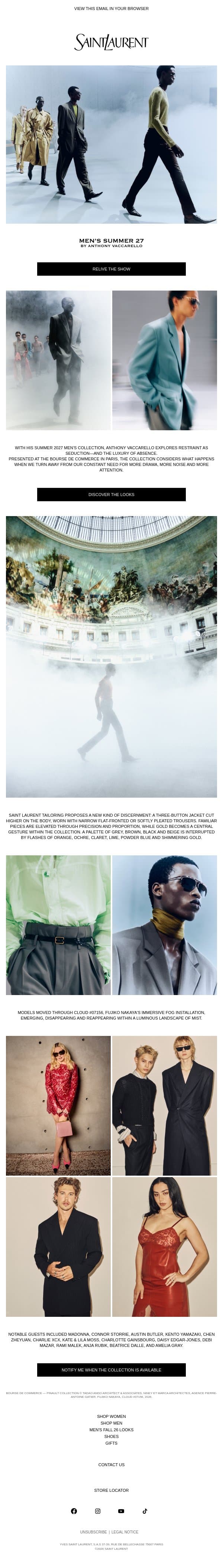 Inside the Men’s Summer 27 Show email from Saint Laurent screenshot
