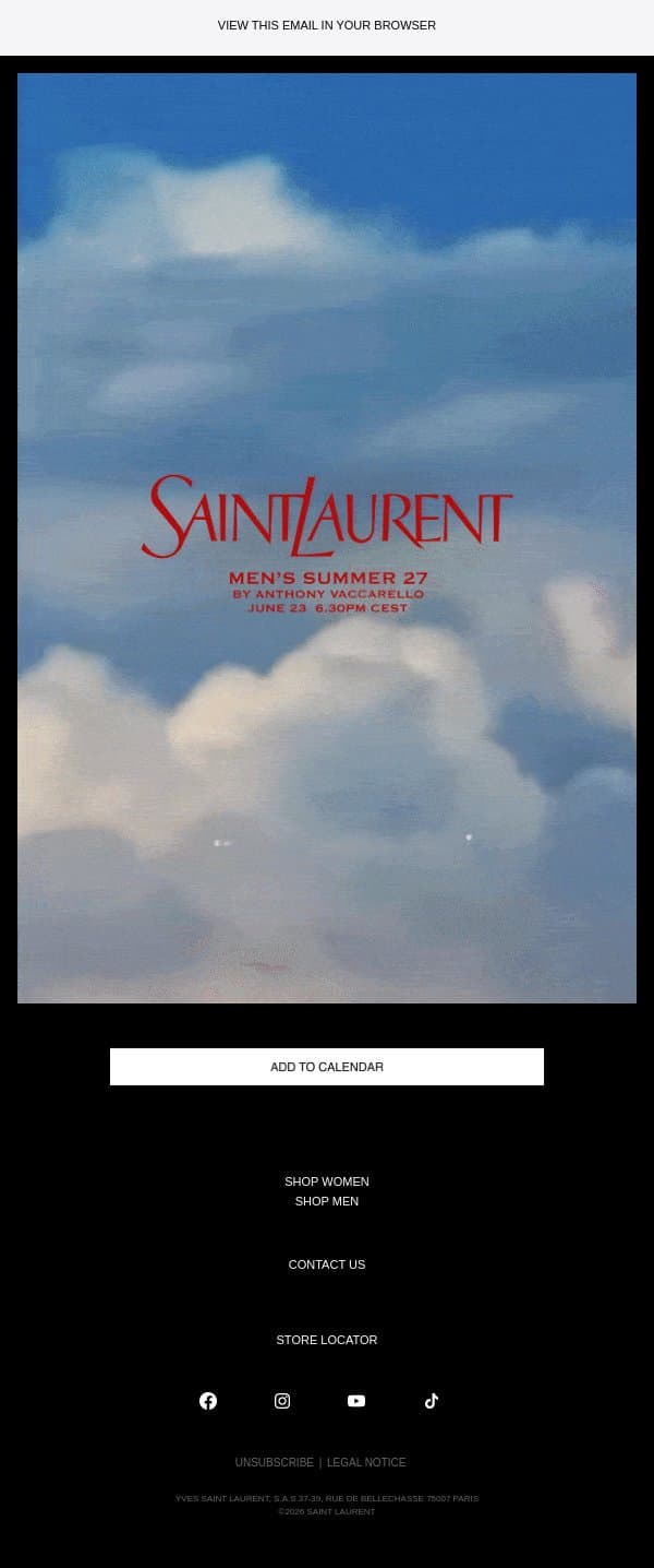 Men’s Summer 27 Show email from Saint Laurent screenshot